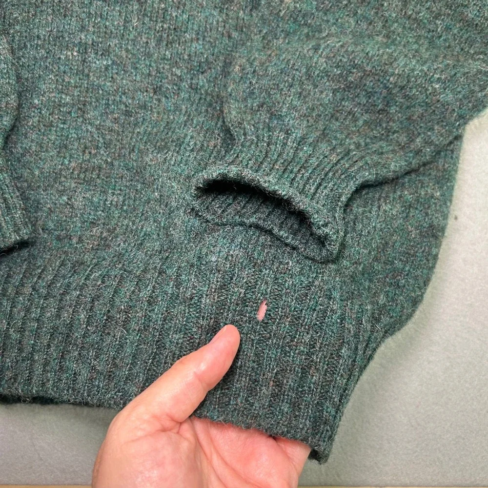 LL Bean Sweater Mens Large Green Shetland Wool Shawl Collar Made in England Vtg